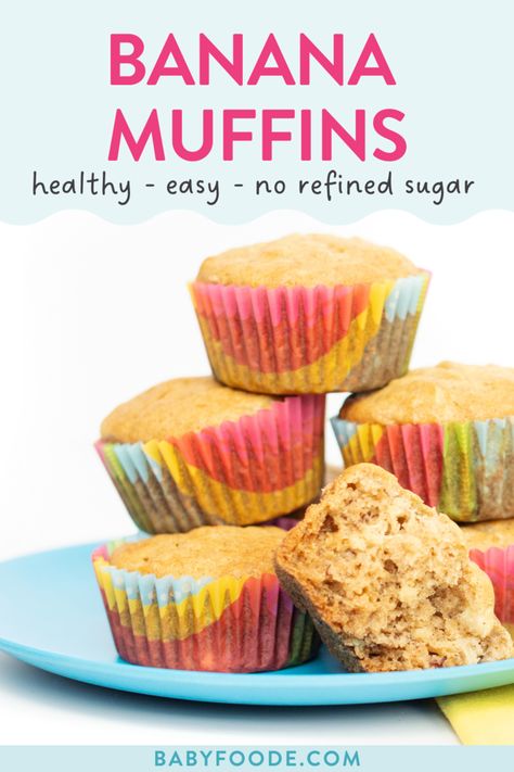 These healthy banana muffins are soft, naturally sweetened, and maybe most importantly, super easy to make! It takes just a few minutes of prep to make these healthy muffins for toddlers and kids. Healthy Muffins For Toddlers, Muffins For Toddlers, Healthy Toddler Muffins, Triple Berry Muffins, Blw Ideas, Mini Banana Muffins, Toddler Muffins, Baby Muffins, Banana Muffins Easy