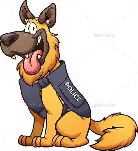 Cartoon police dog. Vector clip art illustration with simple gradients. Dog, vest and text on separate layers. EPS10 and PSD files Police Dog Drawing, Dog Drawing Easy, Angle Drawing, Dog Drawing Simple, Pitbull Boxer, Cute Dog Cartoon, Angry Dog, Police Dog, Illustration Simple