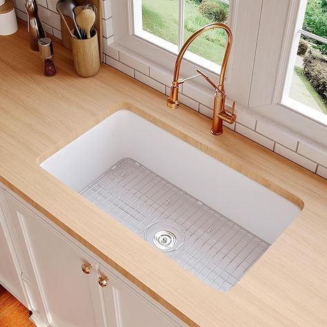 DeerValley White Fireclay Undermount Kitchen Sink, 32 inch Single Bowl Kitchen Sink, Workstation Sink with Sink Grid and Basket Strainer (White, 32" x 20") - Amazon.com Kitchen Sink Workstation, Sink Workstation, Workstation Sink, Sink Grid, Kitchen Sink Accessories, Bowl Kitchen Sink, Single Bowl Kitchen Sink, White Sink, Undermount Kitchen Sinks