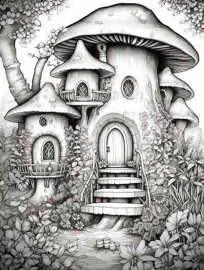 Prepare to embark on a magical journey of wonder and imagination with our 'Fairy Houses with Fairy Gem Coloring Book for Adults and Kids.' This enchanting collection features 39 meticulously crafted grayscale coloring pages that will transport you to a whimsical world where fairy houses are adorned with glistening gems and inhabited by charming fairies. Mushroom Houses, Grayscale Coloring Books, Grayscale Coloring Pages, Fairy Coloring Pages, Fairy Coloring, Mushroom House, Coloring Book For Adults, Grayscale Coloring, Fairy Houses