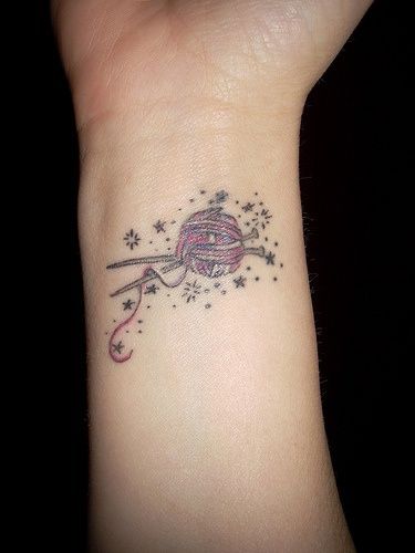 knitting wrist tattoo Knitting Tattoo Ideas, Knitting Tattoos, Yarn Tattoo, Sewing Tattoos, Knitting Tattoo, Crochet Tattoo, Tatuaje A Color, Knit Art, 1 Tattoo