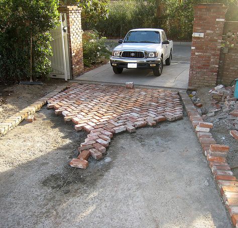 Herringbone Brick Driveway by mseratt99, via Flickr Brick Paver Driveway, Herringbone Brick, Brick Driveway, Brick Path, Stone Driveway, Front Walkway, Driveway Design, Driveway Landscaping, Paver Driveway