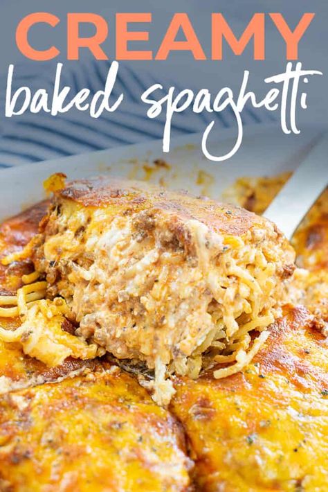 Baked Spaghetti With Cream Cheese, Creamy Baked Spaghetti, Spaghetti With Cream Cheese, Saucy Pasta, Chicken Parmesan Meatballs, Creamy Spaghetti, Baked Spaghetti Recipe, Cheese Sauce For Pasta, Spaghetti Casserole