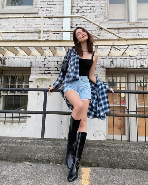 calf black boots outfit Summer Long Boots Outfit, Calf Boots Outfit Summer, Long Black Boots Outfit Summer, Tall Boots Summer Outfit, Calf Black Boots Outfit, Black Knee High Boots Outfit Summer, Knee Boots Outfit Summer, Black Calf Boots Outfit, Knee High Boots Outfit Summer