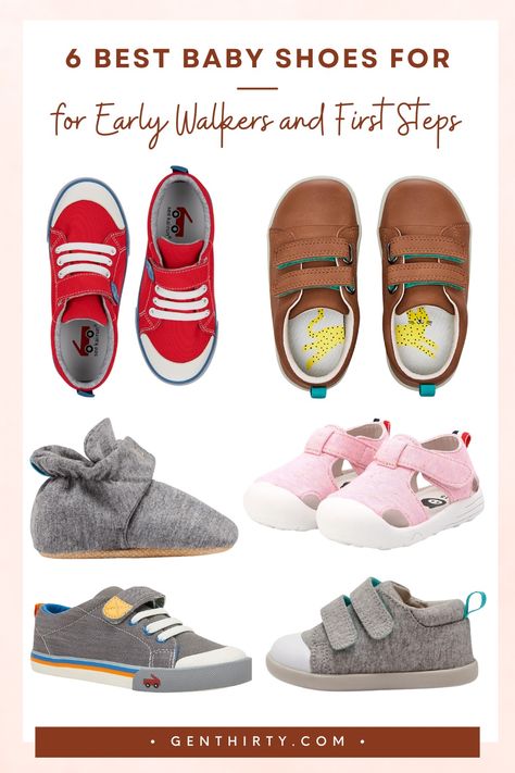 6 Best Baby Shoes For Early Walkers and First Steps - GenThirty Best Toddler Shoes, Best Baby Shoes, Baby Walking Shoes, Flexible Shoes, Knit Baby Booties, Best Walking Shoes, Minimalist Shoes, Best Shoes, Walker Shoes