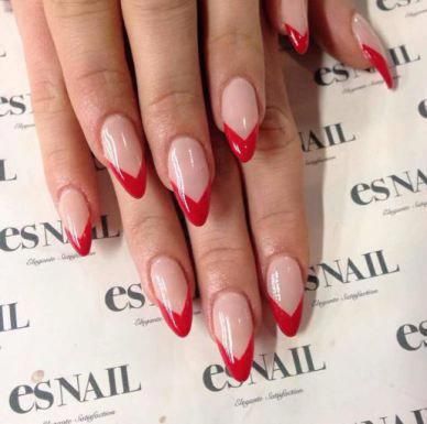 Round Up Of The 50 Prettiest Almond Nails On Pinterest – SOCIETY19 #acrylicnailsrounds Red Tip Nails, Stars Nails, Almond Nails French, Es Nails, Nagel Tips, Her Nails, Almond Nails Designs, Almond Acrylic Nails, Almond Nail