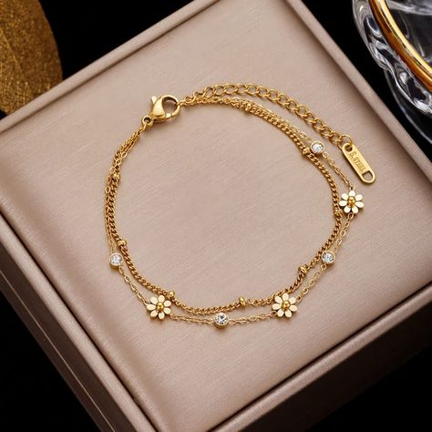 Stainless Steel Daisy Flowers Charm Bracelet 15.49 and FREE Shipping Tag a friend who would love this! Active link in BIO #hashtag1 #hashtag2#hashtag3 #hashtag4 #hashtag5 #hashtag6 Blossom Jewelry, Chic Bracelet, Gold Charm Bracelet, Daisy Flowers, Plum Blossom, Layered Bracelets, Girly Jewelry, Layers Design, Daisy Flower