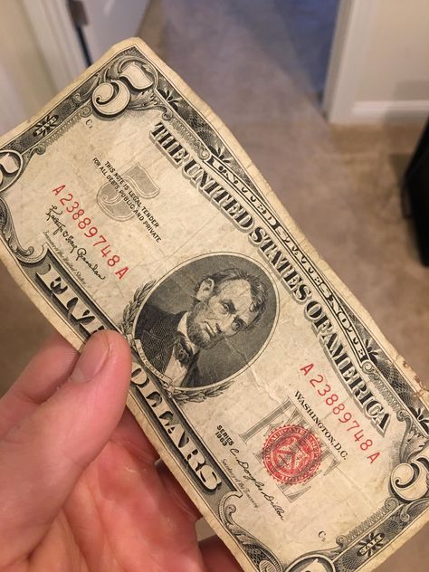 Got this 1963 five dollar bill as a tip delivering pizza. Five Dollar Bill, 5 Dollar Bill, Granny Picture, Fridge Photos, Apple Gift Card, 5 Dollar, New Photo Download, Dollar Bill, Photo Download