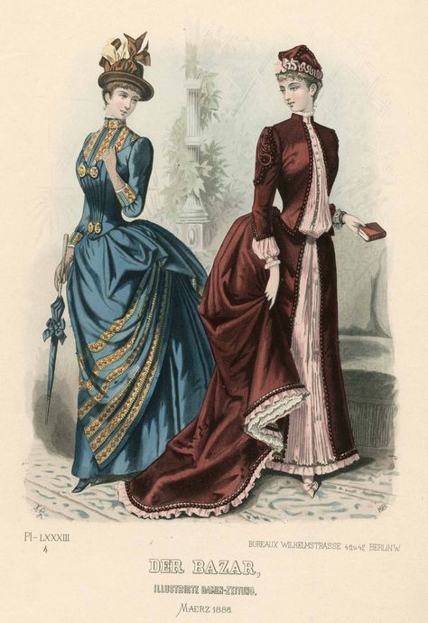 Der Bazar 1886 1886 Fashion, 1880 Fashion, Victorian Fashion Women, Victorian Dresses, Victorian Era Fashion, 1880s Fashion, 1800s Fashion, Historic Clothing, Victorian Costume