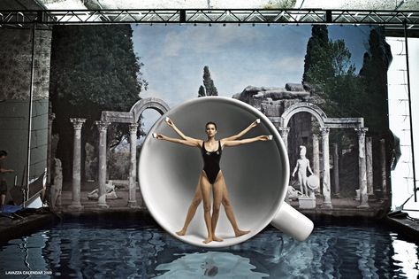 Annie Leibovitz for Lavazza calendar 2009 Lavazza Calendar, Lavazza Coffee Machine, Anne Leibovitz, Coffee Ads, Annie Leibovitz Photography, Lavazza Coffee, Vitruvian Man, Italian Espresso, Celebrity Photographers