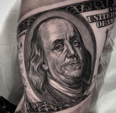 Benjamin Franklin Tattoo Design, 100 Dollar Bill Tattoo Designs, Dollar Bill Tattoo, 100 Dollar Bill Tattoo, Bill Tattoo, Bishop Tattoo, Southampton Uk, Viking Compass Tattoo, Tattoo Pieces