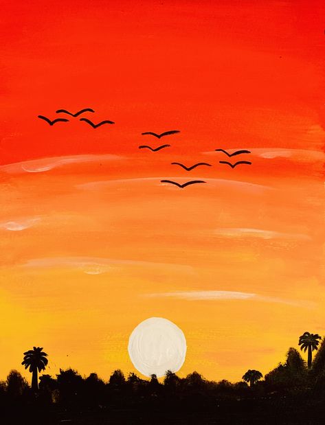 Sun Set Canvas Painting, East Sunset Painting, Sunny Day Painting Easy, Sun Rise Canvas Painting, Sunrise Drawing Oil Pastel, Paiting Aesthetic Ideas Easy Sunset, Drawing Ideas Easy Sunset, Sunset On Canvas Easy, Sunrise And Sunset Paintings