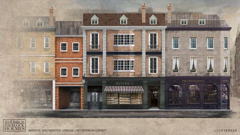 Lawrence Siy - 221-B Baker Street - Set Exterior Concept London Townhouse Exterior, Location Plan, Townhouse Exterior, London Townhouse, Victorian London, 221b Baker Street, Baker Street, Apartment Building, London