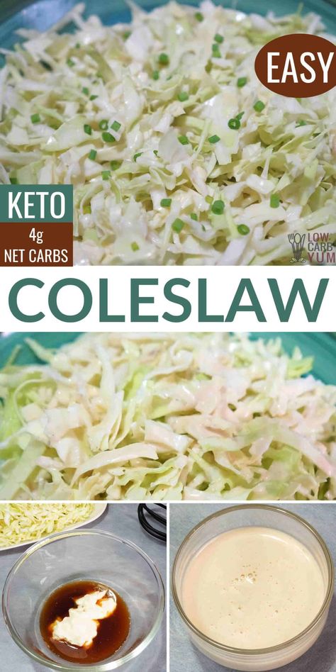 Only 5 ingredients and about five minutes are needed to make keto coleslaw. It's a salad with creamy, low-carb dressing over shredded cabbage. Keto Coleslaw Recipe, Keto Cole Slaw, Keto Coleslaw, Low Carb Coleslaw, Low Carb Dressing, Healthy Coleslaw, Coleslaw Recipe Easy, Keto Salads, Shredded Cabbage