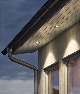 Recessed LED Soffit Light in Anodised Aluminium - IP44 Soffit Lighting Exterior, Soffit Lighting, Roof Soffits, Wash Walls, Outdoor Recessed Lighting, Lighting Styles, White Exterior Houses, Roof Ceiling, Landscaping Diy