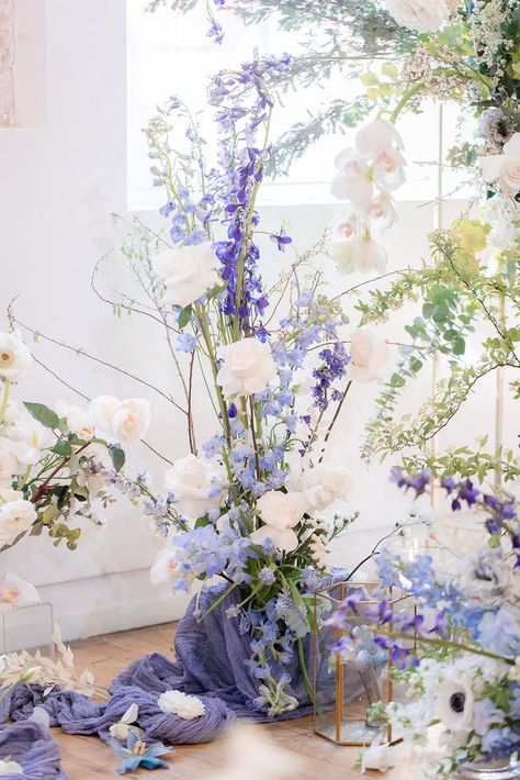 This NYC shoot features a unique twist on Pantones Classic Blue Weddings - Inspired By This Periwinkle Wedding, Classic Blue Wedding, Engagement Decor, Blue White Weddings, Violet Wedding, Blue Wedding Inspiration, Very Peri, Blue Table, Lavender Wedding