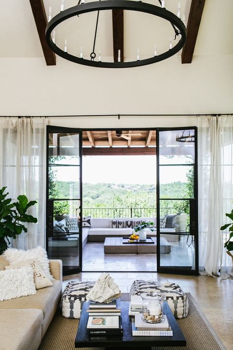 Our New Backyard Tour Indoor Outdoor Living Room, Camille Styles, Living Room Balcony, Ideas Hogar, Steel Door, Outdoor Living Room, Indoor Outdoor Living, Steel Doors, Living Room Inspiration