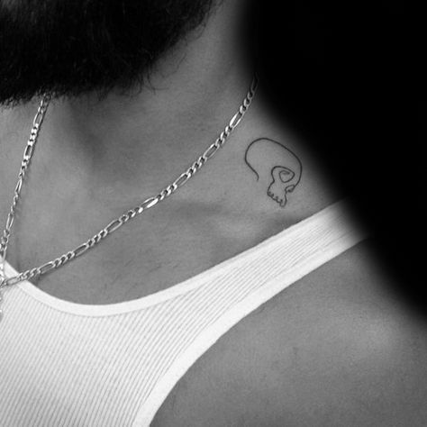 Minimalist Guys Skull Shoulder Tattoo Design Ideas                                                                                                                                                                                 More Skull Tattoo Ideas For Men, Simple Skull Tattoo, Skull Tattoo Ideas, Minimalist Tattoo Meaning, Paris Tattoo, Typography Tattoo, Simple Skull, French Tattoo, Tattoo Minimal