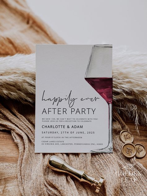 Happily Ever After Party Invitations, After Party Invitation, Happily Ever After Party, Ever After Party, Modern Elopement, Elopement Announcement, Reception Party, Party Invite Template, After Party