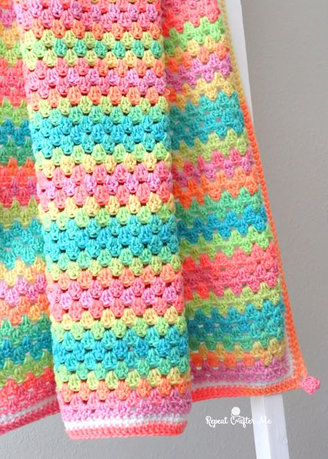 Granny Stripe Crochet Blanket - Repeat Crafter Me Granny Stripe Crochet, Granny Stripe Blanket, Crochet Granny Stitch, Granny Stripe, Striped Crochet Blanket, Baby Afghan Crochet Patterns, Granny Square Crochet Patterns Free, Crochet Blanket Pattern Easy, Crochet Stitches For Blankets