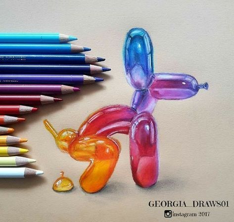 Balloon Dog Pooping, Illustration Design Graphique, Prismacolor Art, Pencil Drawings Easy, Balloon Dog, Pencil Art Drawings, Realistic Art, Color Pencil Art, Color Pencil Drawing