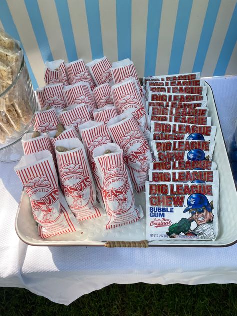 Baseball Party Dessert Ideas, Rookie Of The Year First Birthday Treats, Baseball Birthday Food Ideas, Angels Baseball Birthday Party Theme, 1st Rookie Of The Year Party, Rookie Year Table Decor, Baseball Fourth Birthday, Home One Baseball Birthday Party Ideas, 50th Birthday Baseball Theme