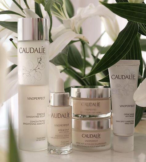 Caudalie Skincare, French Beauty Routine, Caudalie Vinoperfect, Essence Serum, Laura Mercier Tinted Moisturizer, Cream Moisturizer, Skincare Packaging, Becca Cosmetics, French Beauty