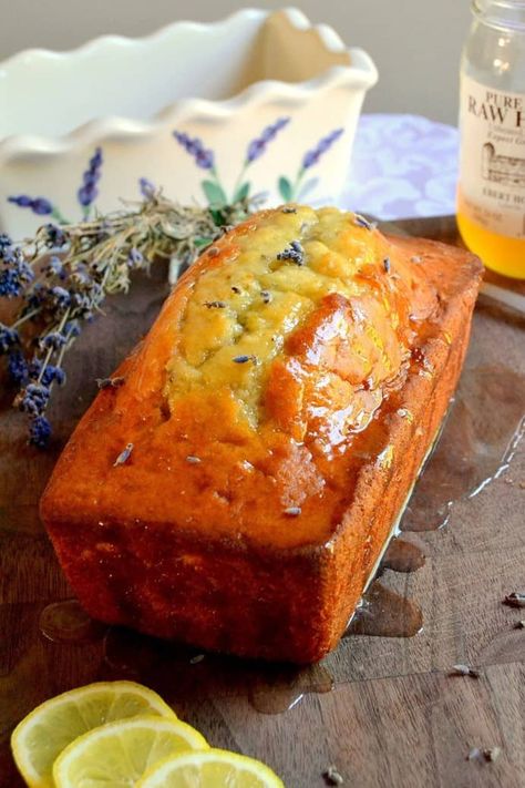 Waffle Skewers, Lavender Bread, Bread With Honey, Lavender Dessert, Lavender Recipes, Lemon Bread, Lemon Glaze, Honey Recipes, Honey Lemon