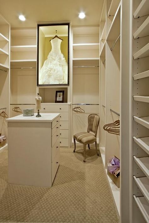 Closet glass wedding dress display box Master Suite Entry Hall, Wedding Dress Display, House Additions, Smart Closet, Bedroom Closets, Closet Addition, Classy Closets, Walking Closet, Dress Display