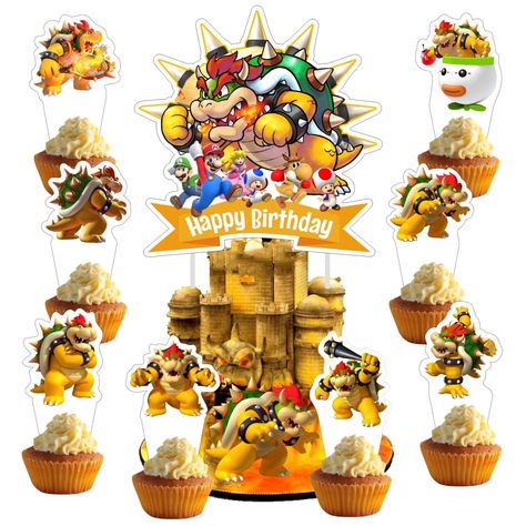 PRICES MAY VARY. 【Package Include】 Mario Bowser birthday party supplies contain 1 Pcs Cake Topper(about 5.3"H*5.1"W), 24 Pcs Cupcake Toppers(about 3.7"H*2.2"W), total 25 cake decarations. 【WIDE APPLICATION】: Set of 25pcs Mario Bowser party favors with High-definition printing pictures on both sides, Use our Mario Bowser birthday decorations to decorate your party food and make them look more delicious.If you like these movie, our Mario Bowser decorations are your best choice. 【HIGH QUALITY】:Our Bowser Cupcakes, Bowser Birthday Party, Bowser Cake, Bowser Birthday, Bowser Party, 25 Cake, Printing Pictures, Mario Bowser, 5th Birthday Boys