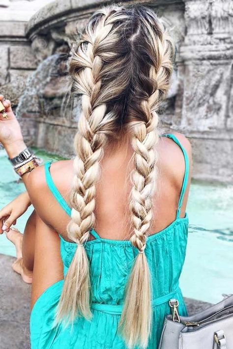 Loose French Braids #longhair #messyhair #braids ❤️ An easy tutorial on how to do two French braids for short, medium or long hair. A stylish updo idea among other hairstyles. ❤️ See more: http://lovehairstyles.com/two-french-braids-styling-ideas/ #lovehairstyles #hair #hairstyles #haircuts Easy Braids For Medium Hair, Braids For Medium Hair, Hair Braids Ideas, Long Hair Easy Updo, Braid Variations, Braids Thick, Curly Natural Curls, Easy Hairdo, Hair Easy Updo