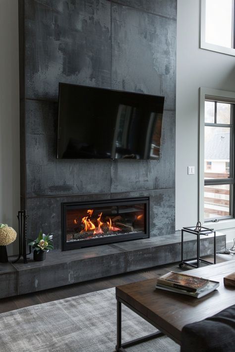 Upgrade your living area with trendy fireplace wall ideas, including a wall-mounted TV. Discover more inspirations in this article. Small Fireplace Ideas, Trendy Fireplace, Fireplace Wall Ideas, Modern Farmhouse Fireplace, Minimalist Fireplace, Shiplap Paneling, Transitional Fireplace, Slate Fireplace, Classic Fireplace