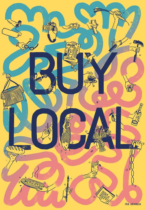 This is a poster in support of the local high street and the many diverse shops which make it what it is. The colourful arms and fluid shapes celebrate the different personalities of small local businesses.

I would like to offer the yellow, blue and pink poster as a free printable A4 PDF to small businesses. If you are interested, please email me at idahenrich@gmail.com.  #supportlocal #smallbusiness #highstreet #illustration #artwork #arms #fun #colourful #poster #posterdesign #trade #drawing Small Business Poster Design, Art Prints Small Business, Small Business Illustration, Local Market Design, Buy Local Illustration, Thrift Market Poster, Shop Local Illustration, Community Illustration, Grocery Ads