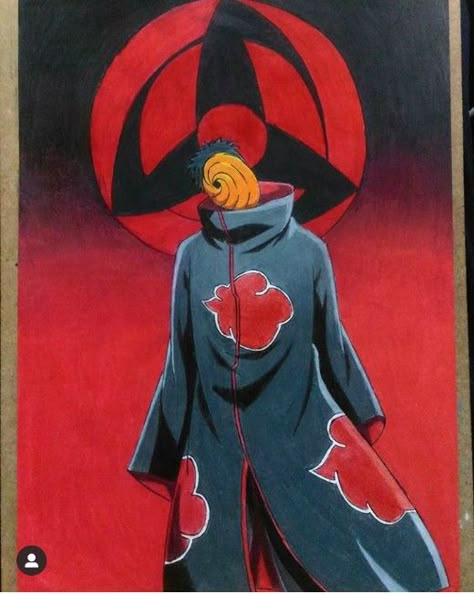 Obito Uchiha Painting, All Akatsuki Drawing, Naruto Drawing Color Pencil, Obito Uchiha Drawing Easy, Obito Painting, Obito Uchiha Sketch, Naruto Drawings Color, Obito Uchiha Drawing, Obito Drawing