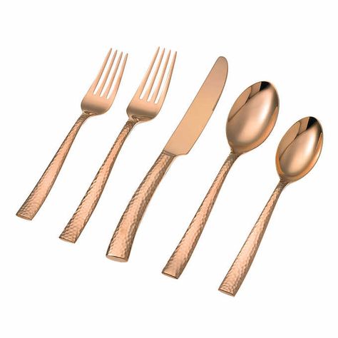 Argent Orfévres Paris Copper 20-piece Hammered Flatware Set Hammered Flatware, Restauration Hardware, Copper Flatware, Stainless Steel Utensils, Gold Flatware, Decor Ikea, Stainless Steel Dishwasher, Stainless Steel Flatware, Hammered Copper