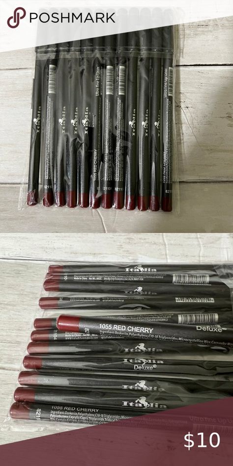 New 12PC Italia Deluxe Ultra Fine Lip Liner Set of 12 RED CHERRY 1055 Red Lip Liner, Italia Deluxe, Lip Liner Set, Lip Scrubs, Red Cherry, Lip Products, Makeup Obsession, Red Lip, Lip Balms