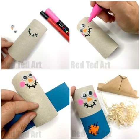 Easy Toilet Paper Roll Scarecrow for Preschool - Red Ted Art - Make crafting with kids easy & fun Harvest Festival Crafts, Fall Paper Crafts, Scarecrow Crafts, Red Ted Art, Toilet Paper Crafts, Thanksgiving Crafts For Kids, Easy Arts And Crafts, Toilet Paper Rolls, Toilet Paper Roll Crafts