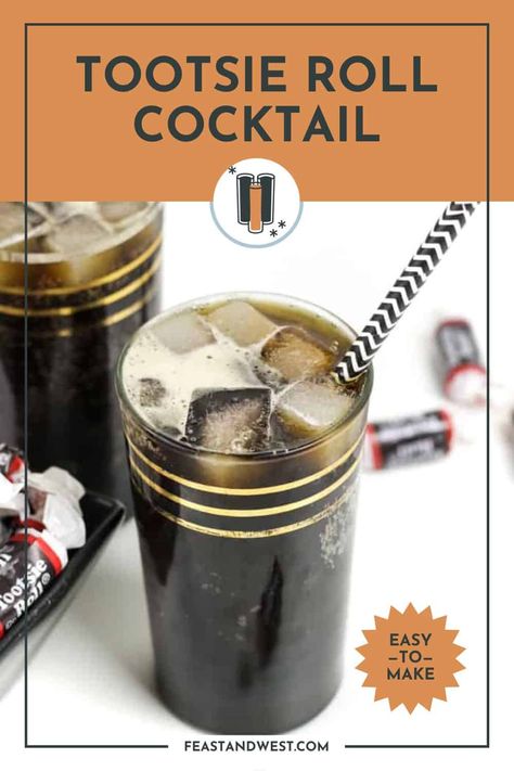 The Tootsie Roll Cocktail is a black candy cocktail fit for Halloween. Made with root beer and coffee liqueur, it tastes just like the candy. Even though it’s spooky and dark, it is sure to satisfy any sweet tooth! What’s in a Tootsie Roll drink and how do you make it? Let’s find out! (via feastandwest.com) Tootsie Roll Cocktail Recipe, Tootsie Roll Drink, Tootsie Roll Shot, Tootsie Roll Pops, Pop Drink, Candy Cocktails, Coffee With Alcohol, Tootsie Pop, Cherry Cocktail