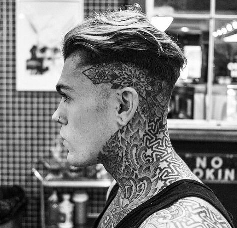 Best Neck Tattoos, Neotraditional Tattoo, Trendy Mens Haircuts, Wild Tattoo, Head Tattoo, Neck Tattoo For Guys, Long Hair On Top, Stephen James, Mens Fade