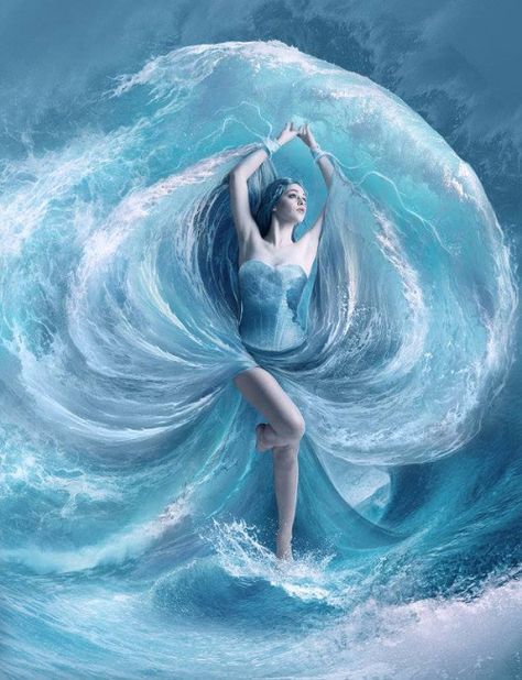 "Show off" Cass muttered looking at Bree in the waves. Dancing with the water and bending it at her will Personaje Fantasy, Sea Dress, 다크 판타지, Water Element, Goddess Art, Arte Fantasy, 판타지 아트, صور مضحكة, Beautiful Fantasy Art