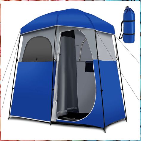 Tangkula Double-Room Shower Tent, Oversize Space Privacy Tent for Camping with Floor, Portable Camping Changing Tent with Rem Camping Toilet Tent, Beach Shade Tent, Shower Privacy, Portable Outdoor Shower, Toilet Tent, Separate Room, Beach Shade, Camping Toilet, Shower Toilet