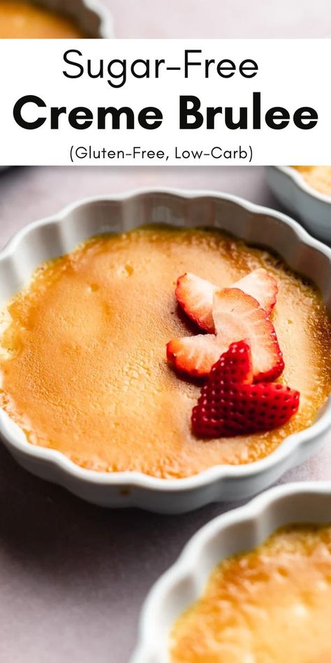 Creme Brulee in a white dish with cut strawberries on it Impending Doom, Creme Brulee Recipe, Brulee Recipe, Vanilla Flavor, Vanilla Custard, Dairy Free Options, Unsweetened Almond Milk, Vanilla Flavoring, Pavlova