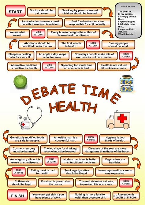 DEBATE - Health - English ESL Worksheets for distance learning and physical classrooms English To Hindi, Debate Topics, Upper Elementary Reading, Esl Teaching Resources, English Teaching Materials, English Speaking Skills, Conversation Topics, Conversation Cards, Advanced English