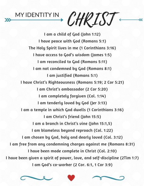 Identity In Christ Verses, Identity In Christ For Kids, My Identity In Christ, Scripture Writing Plans, Scripture Writing, My Identity, Christian Affirmations, Bible Study Plans, Christian Bible Study