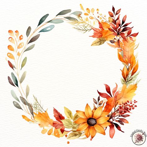 Watercolor Fall Wreath, Fall Wreath Painting, Harvest Drawing, Autumn Leaves Drawing, Floral Wreath Drawing, Autumn Leaves Wreath, Geometric Wreath, Fall Leaves Drawing, Watercolor Autumn Leaves