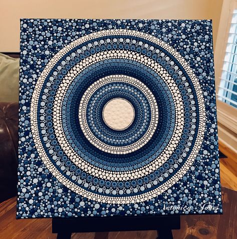 12x12 blue and white circle mandala Circle Mandala, Mandala Painted Rocks, Mandala Rock Art, Doodle Art Journals, Mandala Art Therapy, Mandala Design Pattern, Canvas Painting Tutorials, Mandala Art Lesson, White Circle