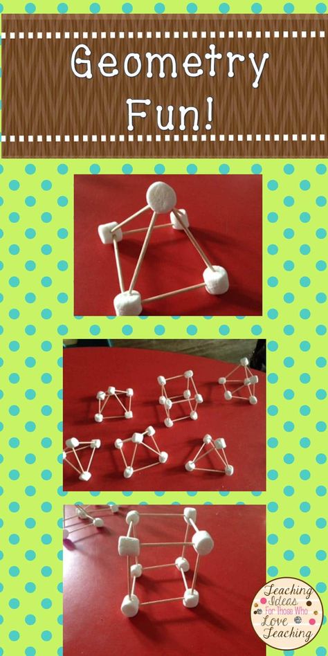 Geometry fun for your class as they create 3D shapes using marshmallows and toothpicks.  Fun activities for first grade and second grade.  A lesson combining art, math, and STEM,  through design and building.  A great authentic assessment.  Students will learn their geometric solids and discover the difference between prisms and pyramids.  A favorite lesson when teaching geometry and 3D shapes. #geometryfun #3D shapes Authentic Assessment, Teaching Geometry, Art Math, Geometry Activities, Fun Math Activities, Math Lesson Plans, Geometric Solids, Primary Maths, Math Projects