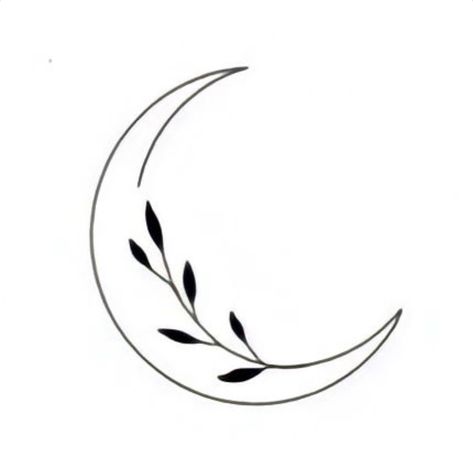 Leaf And Moon Tattoo, Small Moon Tattoos For Women Simple, Moon Leaves Tattoo, Leafy Moon Tattoo, Cresent Moon Tatoos, Simple Moon Tattoo Designs, Simple Moon Tattoos, Moon Outline Tattoo, Moon Minimalist Tattoo