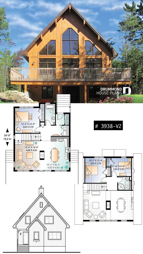 Chalet House Plans, Rustic Chalet, Chalet House, Loft Floor Plans, House Plan With Loft, Bathroom Rustic, Cool House Plans, Little House Plans, Rustic House Plans