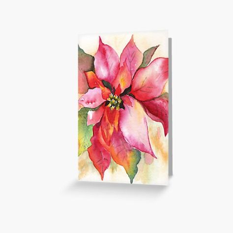 Poinsettia Cards, Watercolor Water, Christmas Card Art, Watercolor Christmas Cards, Art Carte, Watercolor Paintings Easy, Poinsettia Flower, Christmas Poinsettia, Christmas Paintings